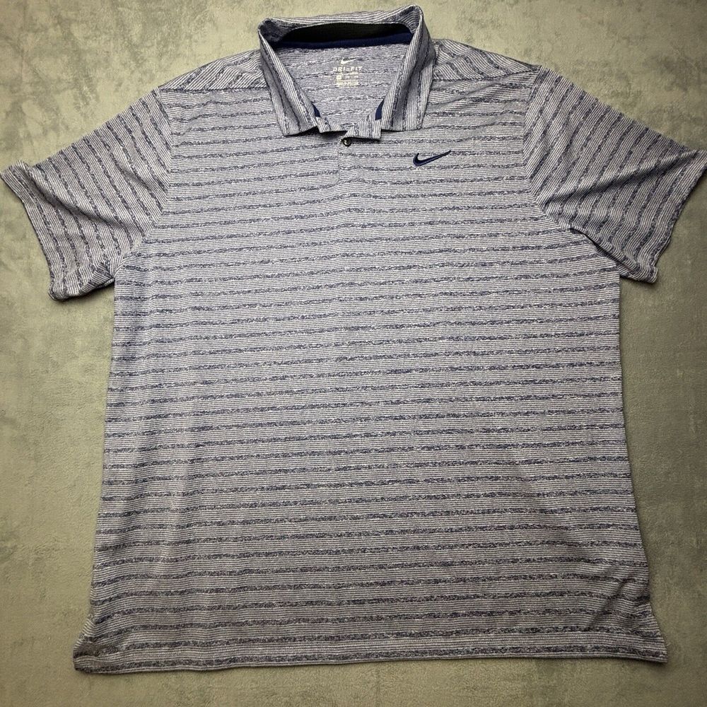 Mens 2XL Nike Golf Dri Fit Polo Shirt Short Sleeve Blue Stripe XXL ~ EUC